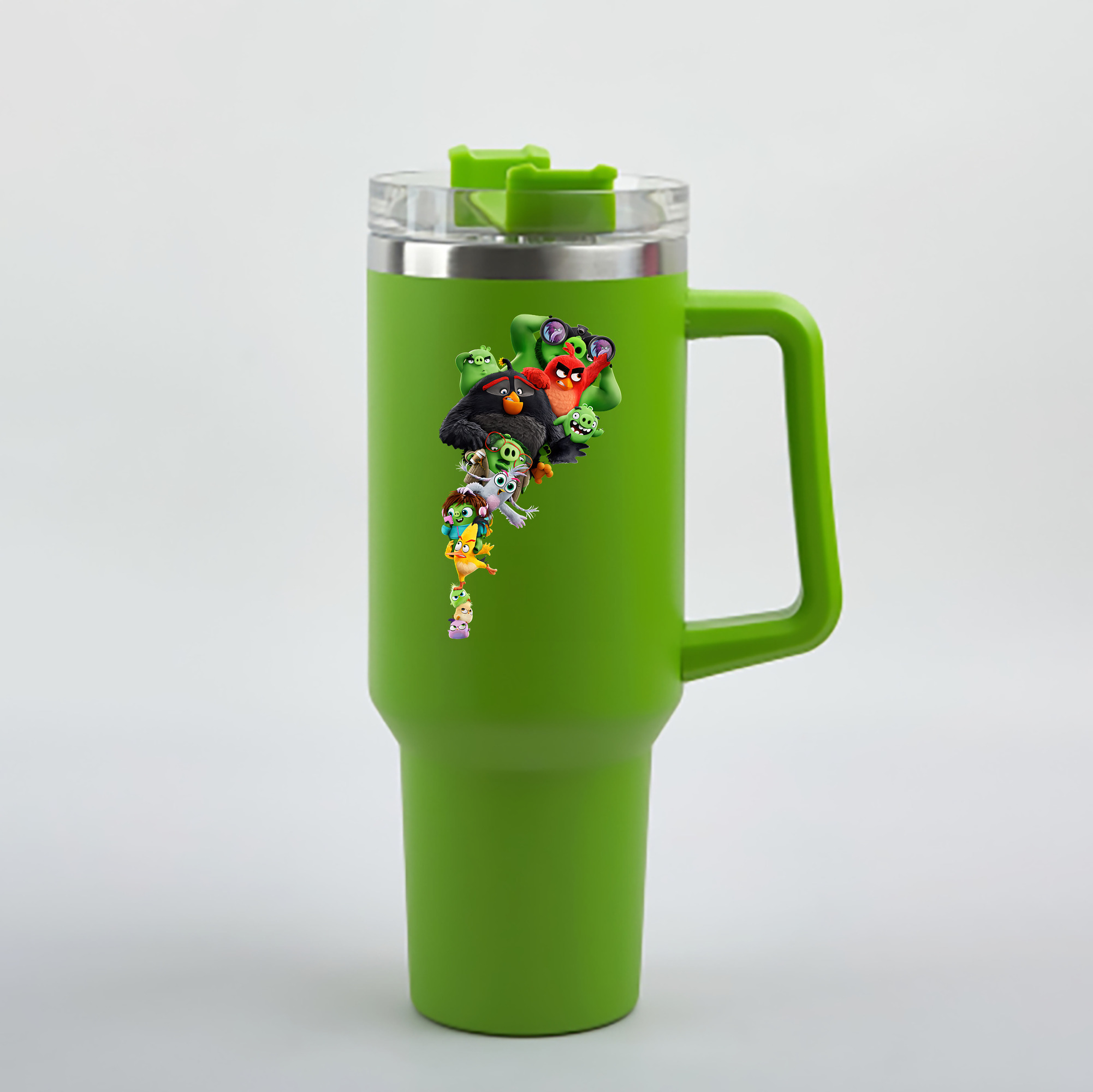 （画像用） Angry Birds アングリーバード 1200mL車用タンブラー - クリスタルステッカー（プラスチックストロー付き）